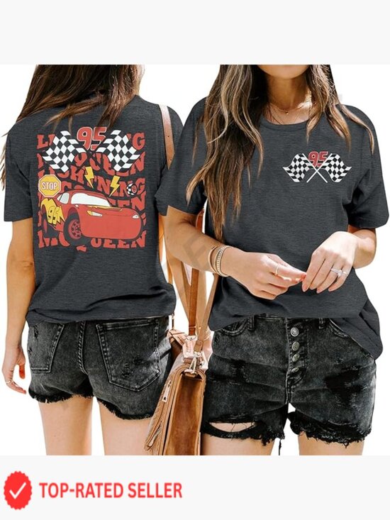 Tops - Racing T Shirt Women Race Checkered Flag Fast Cars Lover Tee Short Sleeve